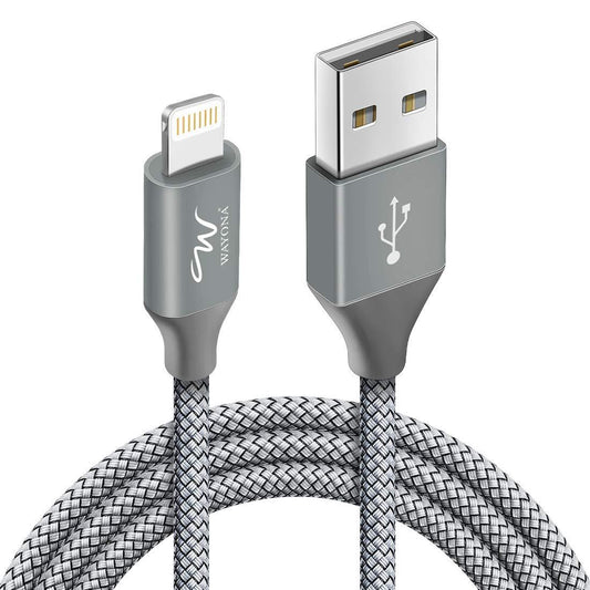 Wayona Nylon Braided USB to Lightning Fast Charging and Data Sync Cable Compatible for iPhone 14,13, 12,11,X, 8, 7, 6, 5, iPad Air, Pro, Mini (3 FT Pack of 1, Grey) - Triveni World