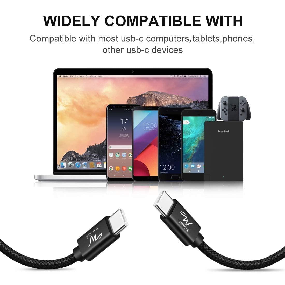 Wayona USB C to USB C 65W 6FT/2M Long Fast Charging Cable Compatible with iPhone 15, Samsung S24,S24 Ultra,S23,S22,S20FE,S21,OnePlus,Nothing Phone 2,Laptops & Macbook (2M, Black) - Triveni World