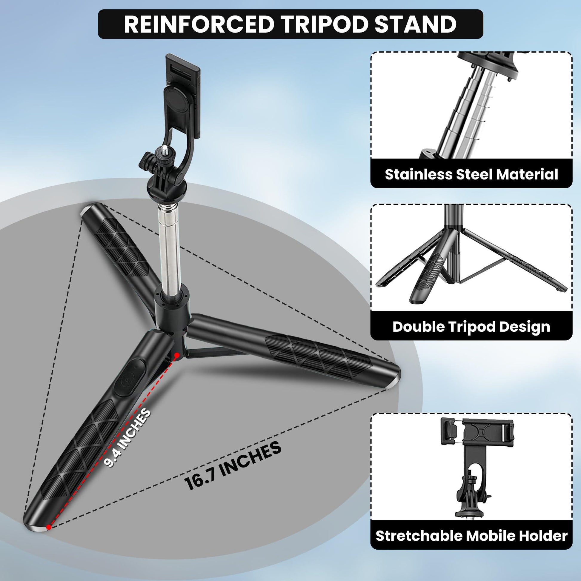 Wecool S5s Selfie Stick with Tripod Stand 360 Degree, Extendable upto 62 inch Long Selfie Stick with 6 Section Stable Base for Mobile/GoPro/Camera, Perfect for Vlogging, PhotoShoot & Virtual Meetings - Triveni World