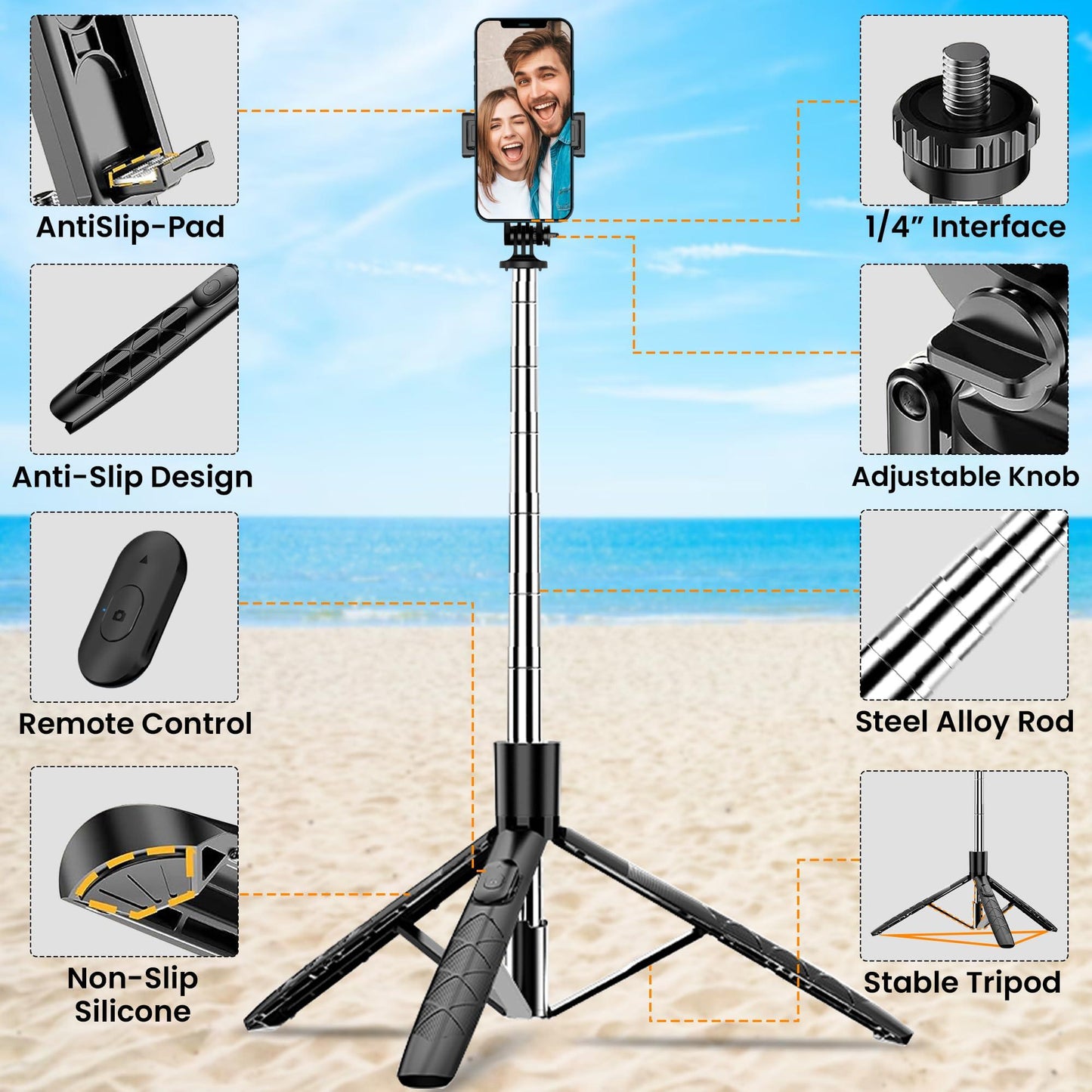 Wecool S5s Selfie Stick with Tripod Stand 360 Degree, Extendable upto 62 inch Long Selfie Stick with 6 Section Stable Base for Mobile/GoPro/Camera, Perfect for Vlogging, PhotoShoot & Virtual Meetings - Triveni World