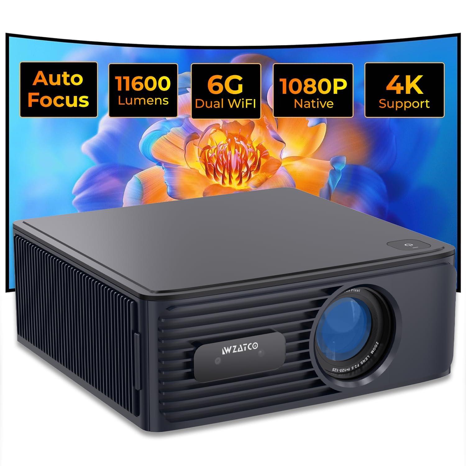 WZATCO Alpha X (Upgraded), Native 1080P Fully Automatic 4K HDR Projector for Home, Ultra Bright 11600L, 850 ANSI, (Intelligent OA + Screen Fit), HDMI ARC, Android 9, BT 5.1, WiFi 6, 2GB 32GB - Triveni World