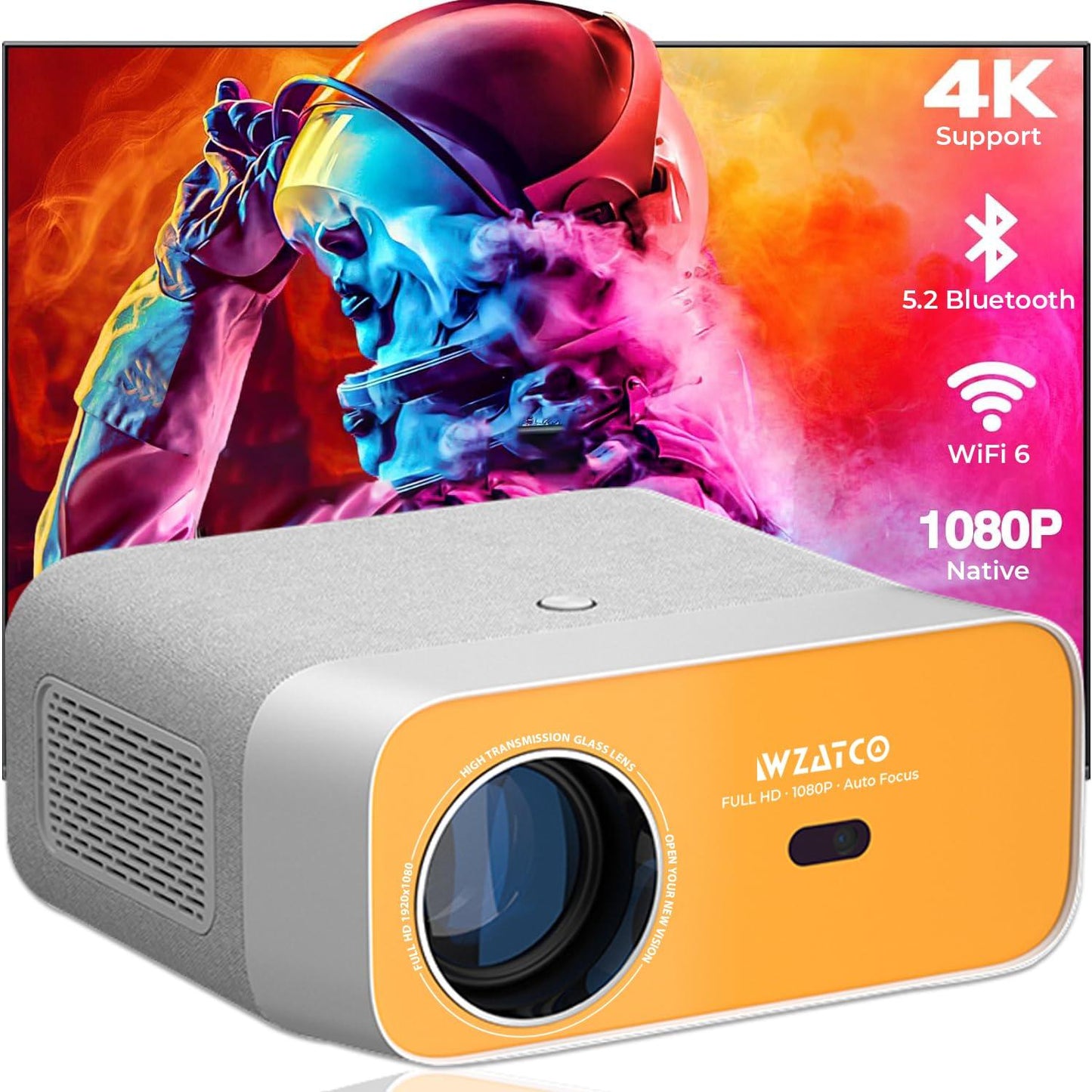 WZATCO Yuva Ultra, Native 1080P Fully Automatic, 4K Projector for Home, Ultra Bright 10500 Lumens, 300" Screen | HDMI ARC | 4D Keystone with Netflix, Prime etc | WiFi 6 & BT - Triveni World