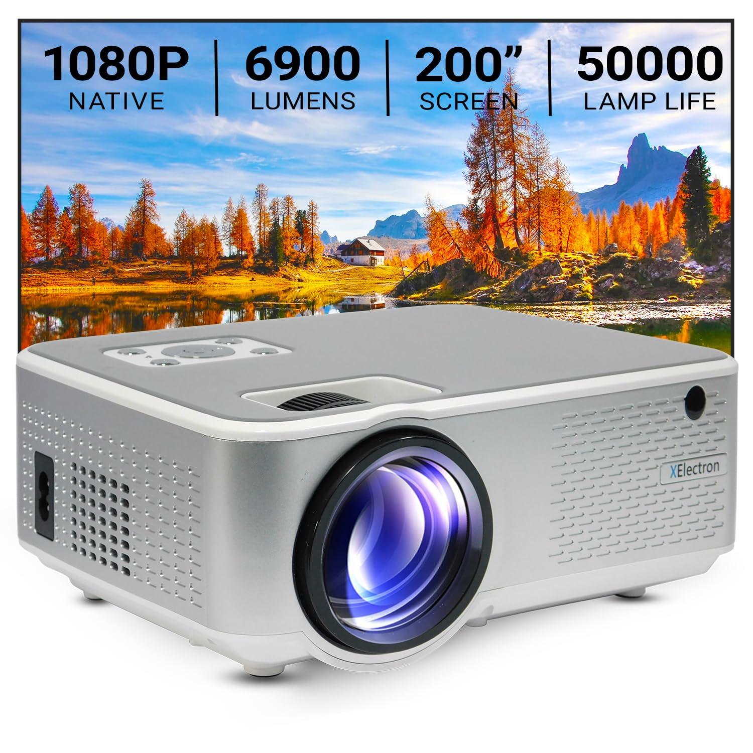 XElectron C9 Pro Full HD 1080p Native Resolution Projector for Home 4K | 200" Screen | 6900 Lumen (550 ANSI) (Best in Segment) | Inbuilt Speaker | Bluetooth, HDMI, VGA, AV, USB, Audio Out (C9, Silver) - Triveni World