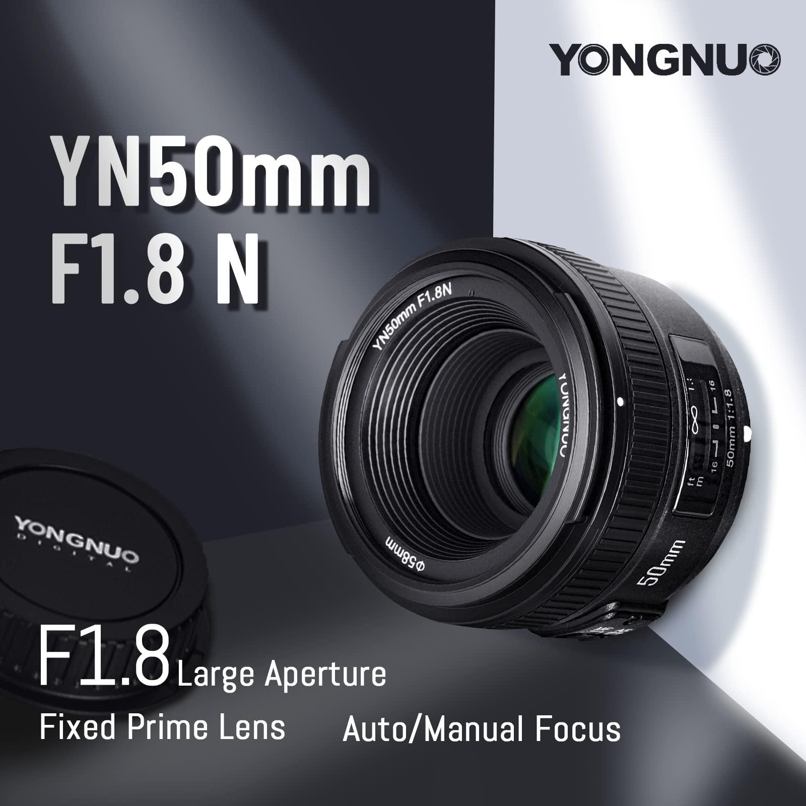 Yongnuo YN50mm F1.8 Standard Prime Lens Large Aperture Auto Manual Focus AF MF for Nikon DSLR Cameras Black - Triveni World