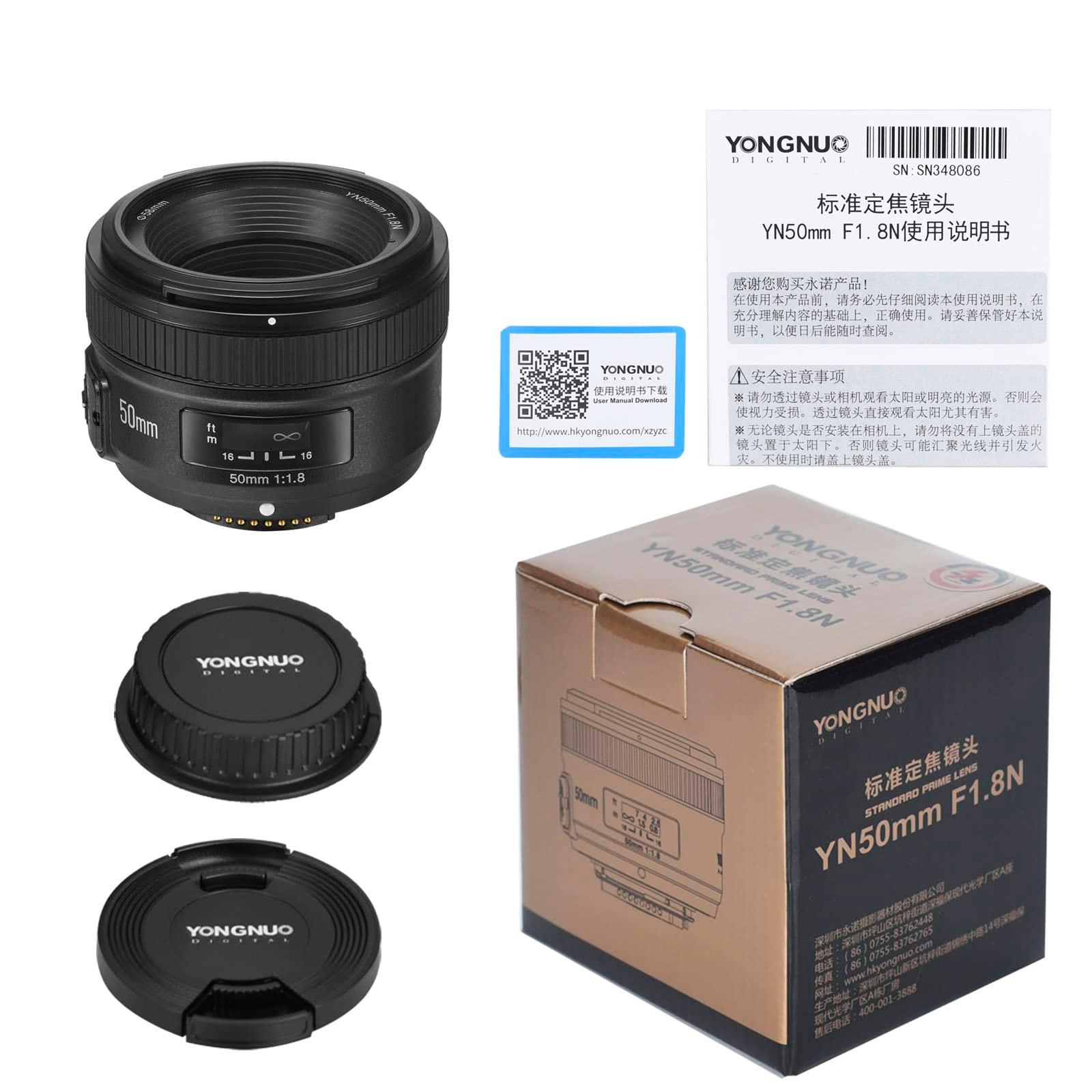 Yongnuo YN50mm F1.8 Standard Prime Lens Large Aperture Auto Manual Focus AF MF for Nikon DSLR Cameras Black - Triveni World