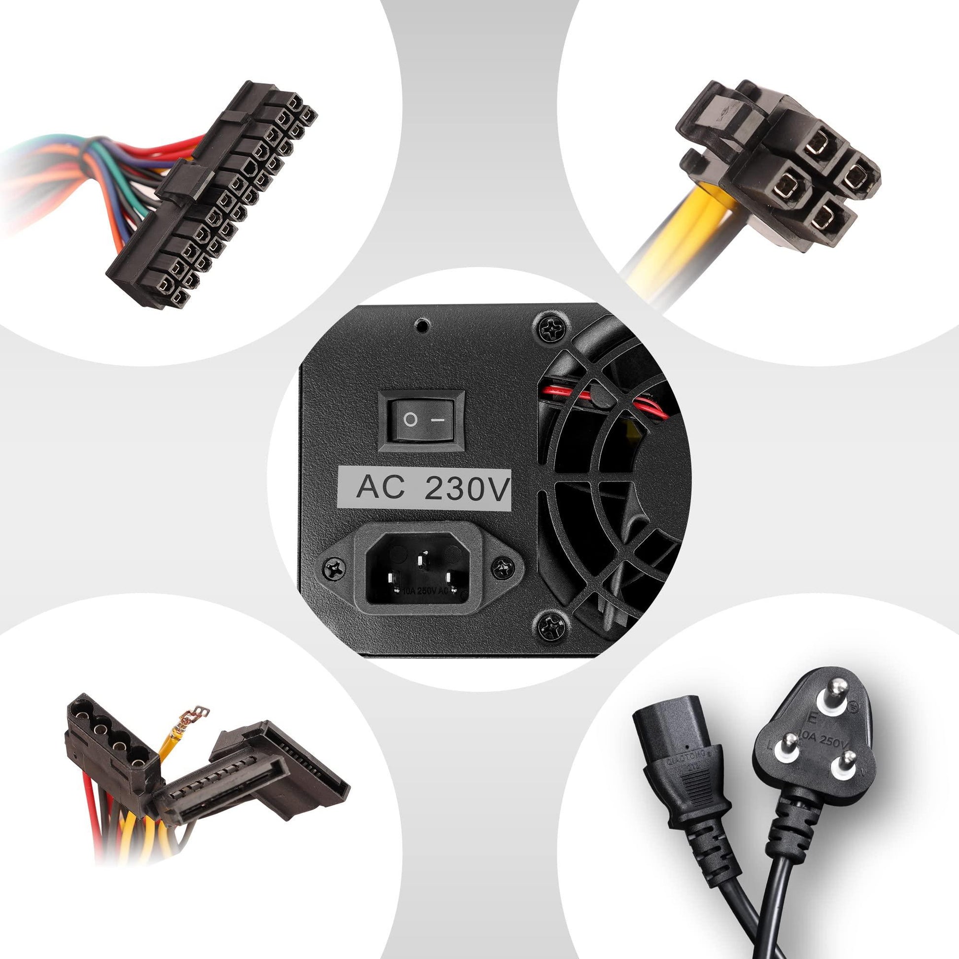 Zebronics 450W Black Gold Power Supply with 3X SATA connectors, 2X Molex, 80mm Built-in Fan, Extra Long Cables, 1.2 Meter Power Cable and Suitable for Regular use Computers - Triveni World