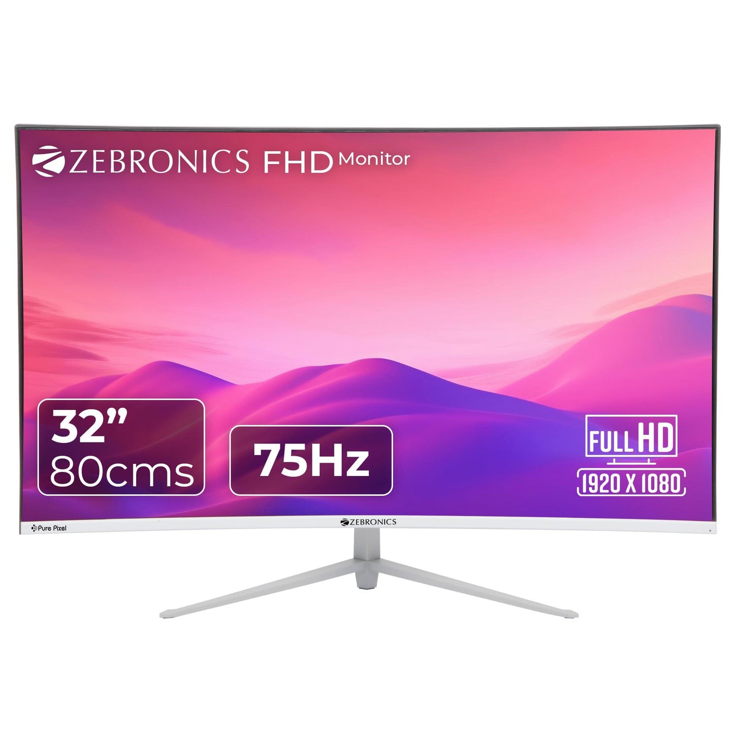 ZEBRONICS AC32FHD LED Curved 75Hz 80Cm (32") (81.28 Cm) 1920x1080 Pixels FHD Resolution Monitor with HDMI + VGA Dual Input, Built-in Speaker, Max 250 Nits Brightness, Black - Triveni World