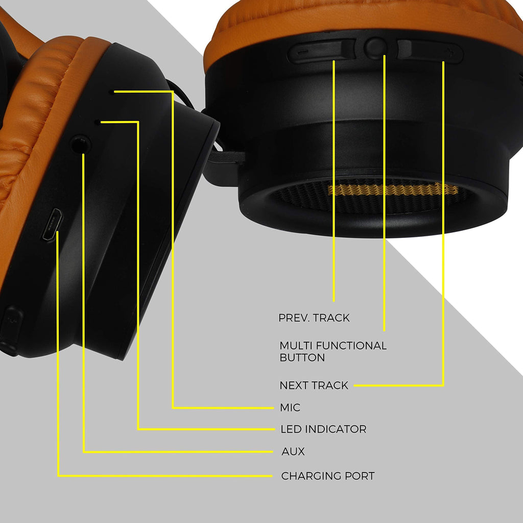 Zebronics-Bang over the ear headphones with Foldable Design and Bluetooth v5.0 headphones, Providing up to 20h* Playback (Orange) - Triveni World