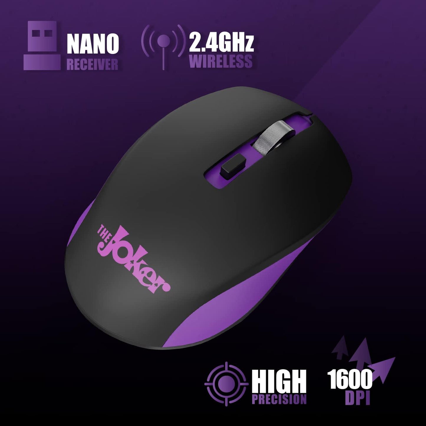 ZEBRONICS DC Joker Edition Jaguar Silent Wireless Mouse for Computer, Laptop with 1600 DPI max, Switch Control, Power ON/Off, Plug & Play Usage, 2.4GHz Nano Receiver and Lightweight - Triveni World