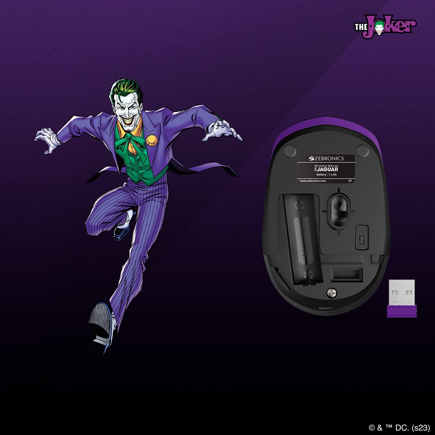 ZEBRONICS DC Joker Edition Jaguar Silent Wireless Mouse for Computer, Laptop with 1600 DPI max, Switch Control, Power ON/Off, Plug & Play Usage, 2.4GHz Nano Receiver and Lightweight - Triveni World