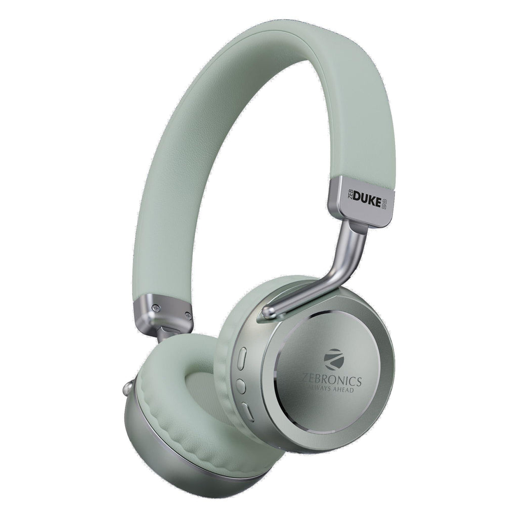 ZEBRONICS DUKE 2 Wireless Headphone, Supports Bluetooth, Dual Pairing, Deep Bass, up to 60h Battery Backup, AUX, Environmental Noise Cancellation, Gaming Mode, Now with Type C Charging (Green) - Triveni World