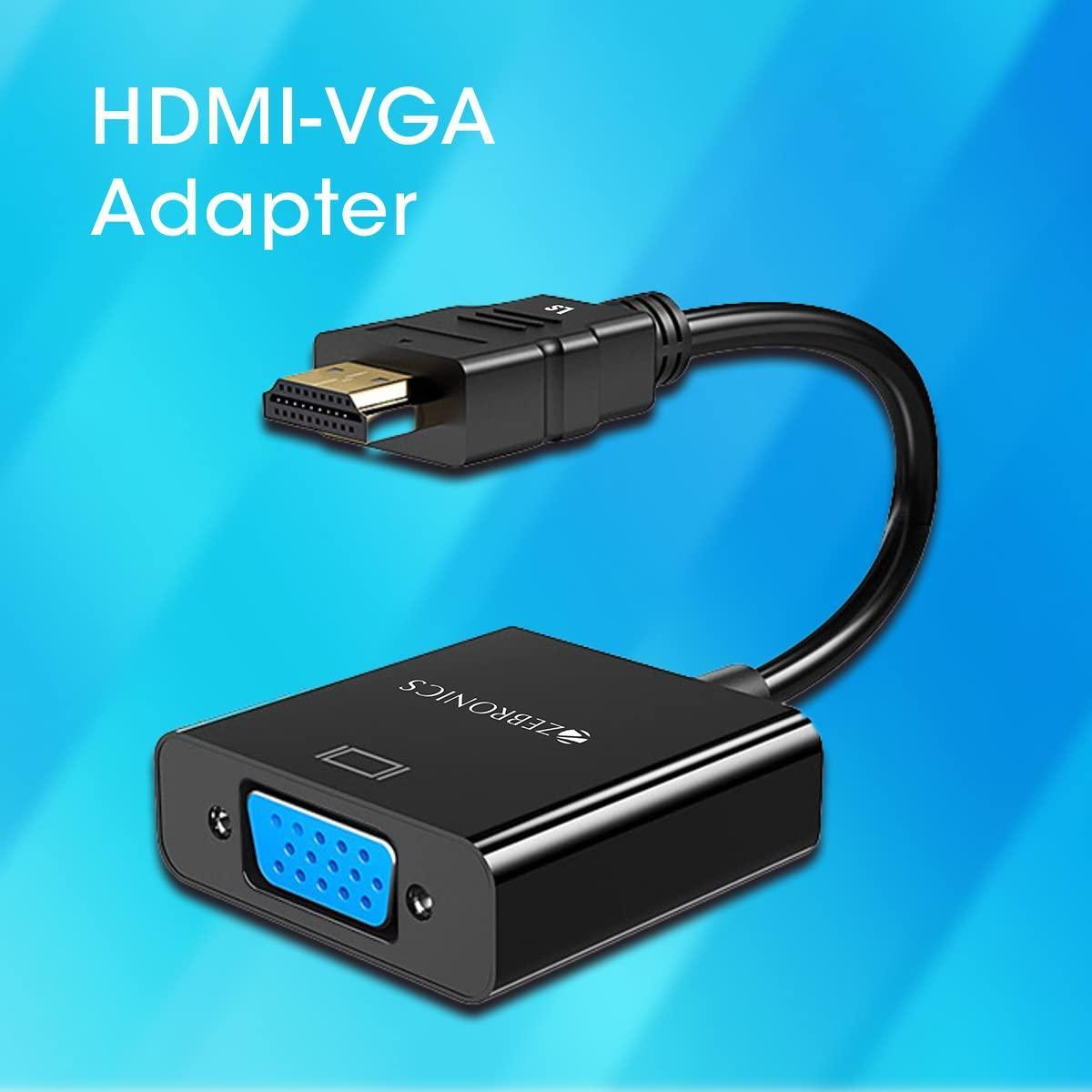 ZEBRONICS HAV01 HDMI to VGA adapter with Full HD 1080p @ 60Hz native resolution, gold plated connectors, Plug Play usage, Strong and durable build quality - Triveni World