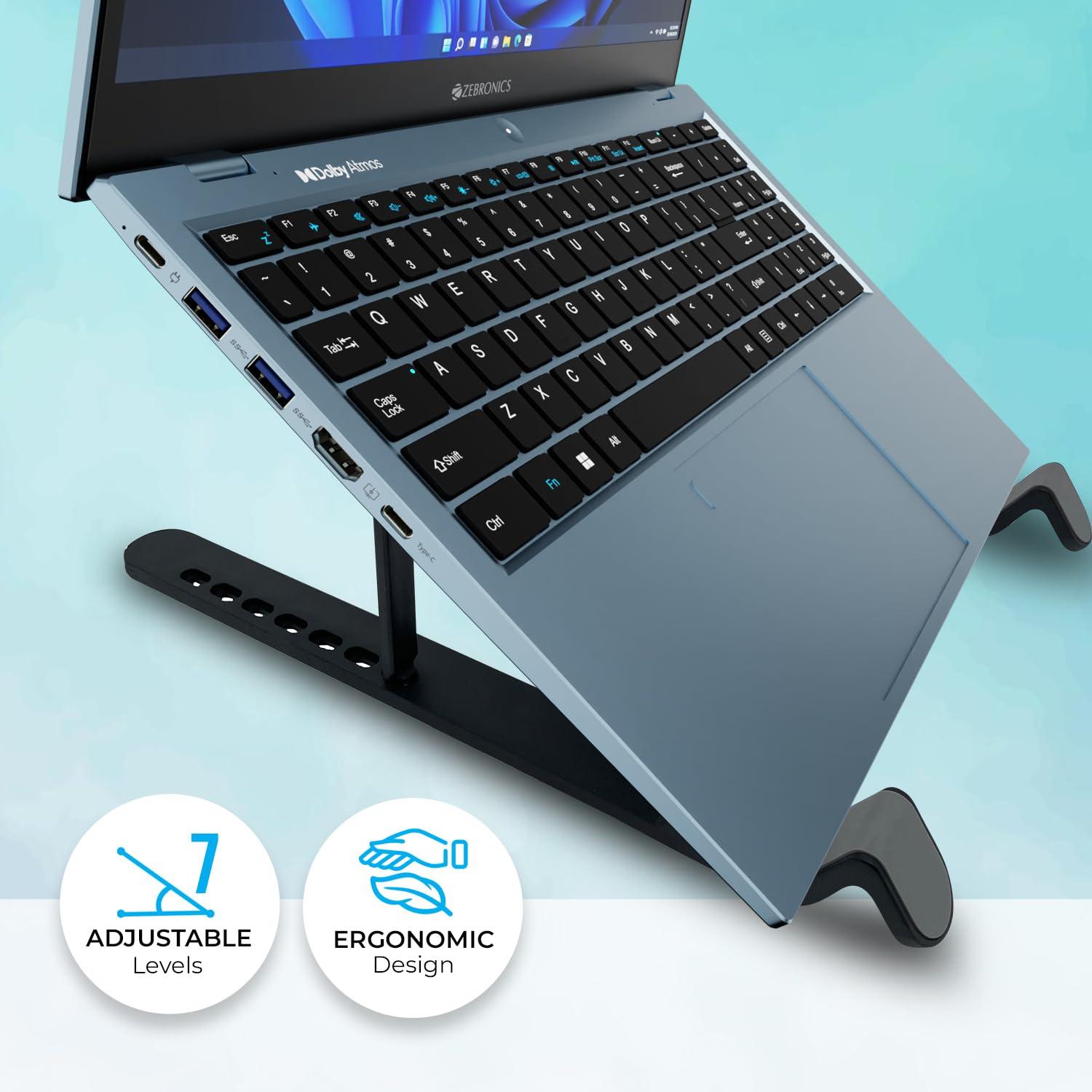 Zebronics-NS1500 Laptop Stand Featuring Foldable Design, Anti-Slip Silicone Rubber Pads, Supports Maximum of 5kgs Weight Tabletop - Triveni World