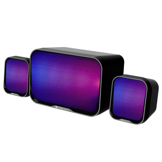 ZEBRONICS PLUTO 1-2.1 Channel Desktop Speaker with 15 watts output, Bluetooth 5.3, 3.5mm jack Line Input, Inbuilt Volume Control, USB Powered, RGB Lights - Triveni World