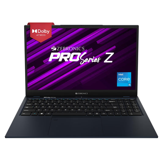 ZEBRONICS PRO Series Z NBC 4S, Intel Core 12th Gen i5 Processor 16GB RAM & 512GB SSD Laptop, 15.6 Inch (39.6CM), IPS 180° Display, Dolby Atmos, 38.5Wh Large Battery, Windows 11, Midnight Blue,1.76 Kg - Triveni World