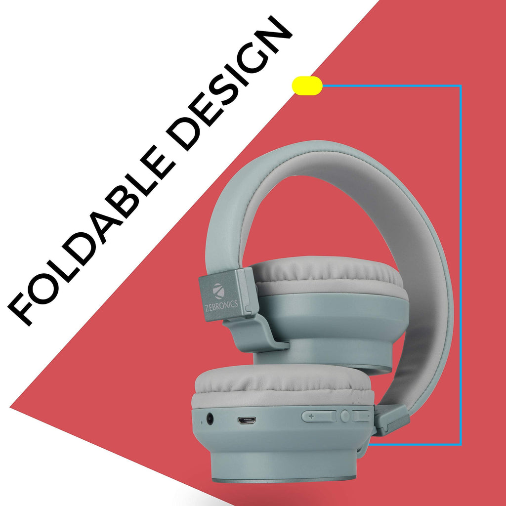 Zebronics Zeb-Bang Foldable Wireless BT Headphone Comes with 40mm Drivers, AUX Connectivity, Call Function, 16Hrs* Playback time & Supports Voice Assistant (Green) - Triveni World