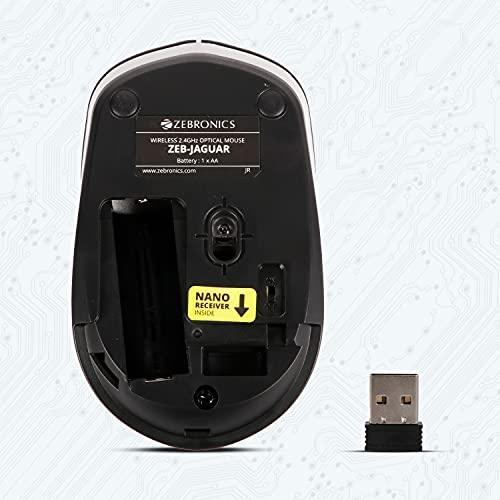 ZEBRONICS ZEB-JAGUAR Wireless Mouse, 2.4GHz with USB Nano Receiver, High Precision Optical Tracking, 4 Buttons, Plug & Play, Ambidextrous, for PC/Mac/Laptop (Black+Grey) - Triveni World