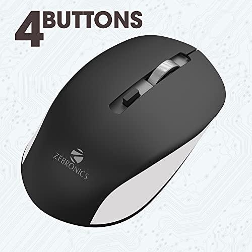 ZEBRONICS ZEB-JAGUAR Wireless Mouse, 2.4GHz with USB Nano Receiver, High Precision Optical Tracking, 4 Buttons, Plug & Play, Ambidextrous, for PC/Mac/Laptop (Black+Grey) - Triveni World