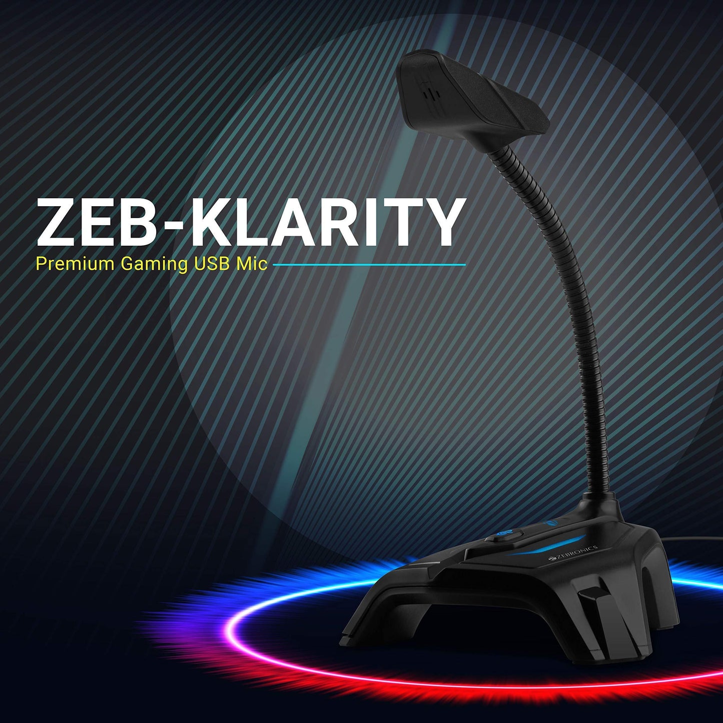 Zebronics Zeb-Klarity USB Gaming Mic for Recording / Streaming, compatible with PC, Omni Directional sound pickup, Flexible Neck, Mute Button - Triveni World