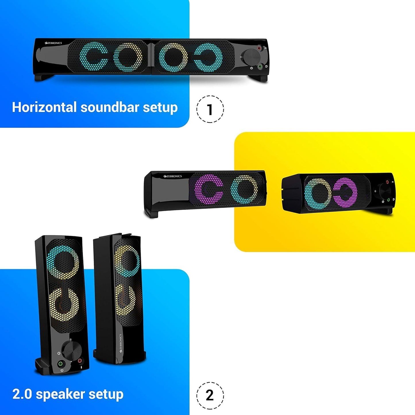 ZEBRONICS Zeb Wonderbar 10 USB Powered 2.0 Computer Speaker with RGB Lights - Triveni World