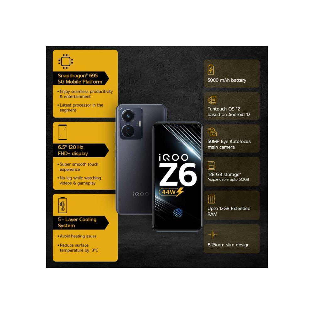 iQOO Z6 44W (Raven Black, 6GB RAM, 128GB Storage) Refurbished - Triveni World