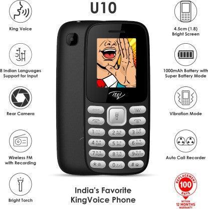 Itel U10 Black) (Dual Sim, 1.8 inches Display) - Triveni World