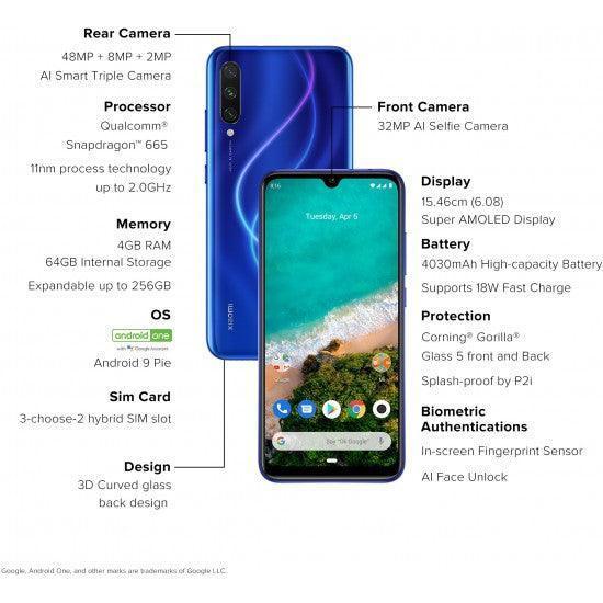 Mi A3 Not just Blue, 128 GB, 4 GB RAM Refurbished - Triveni World