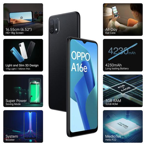 Oppo A16e 32 GB, 3GB RAM, Midnight Black - Triveni World