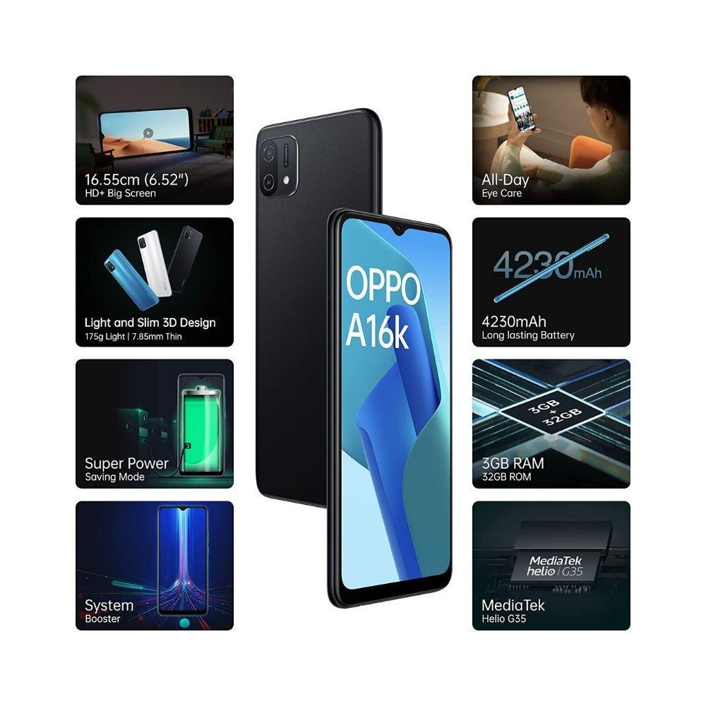 Oppo A16k (Midnight Black, 4GB RAM, 64GB Storage) Refurbished - Triveni World