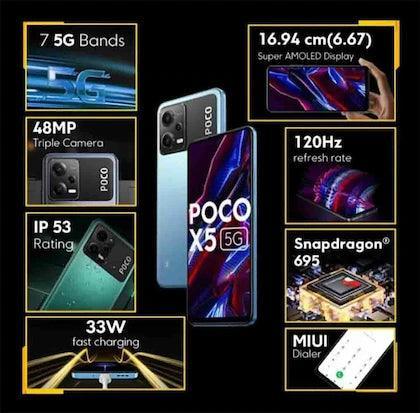 POCO X5 5G, 6 GB RAM, 128 GB ROM, Wildcat Blue, Refurbished - Triveni World