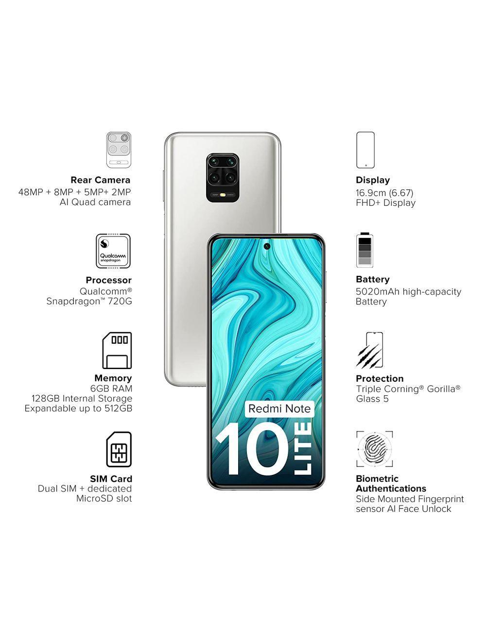 Redmi Note 10 Lite 6 GB Ram & 128 GB Storage (Glacier White ) Refurbished - Triveni World