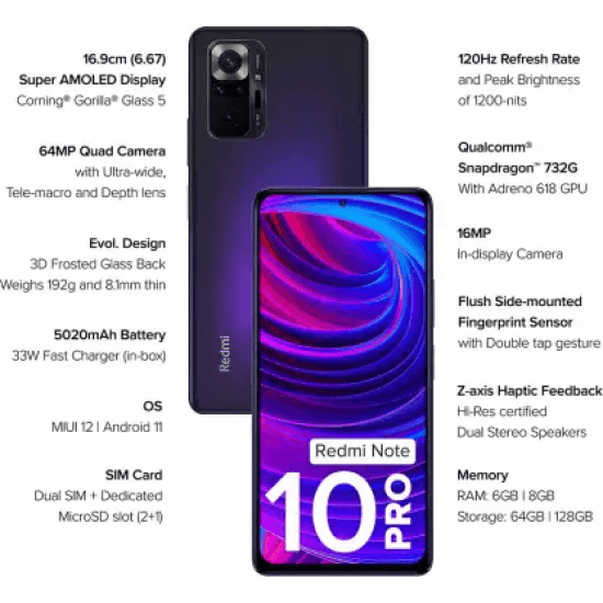 Redmi Note 10 Pro (Dark Nebula, 128 GB) (6 GB RAM) Refurbished - Triveni World