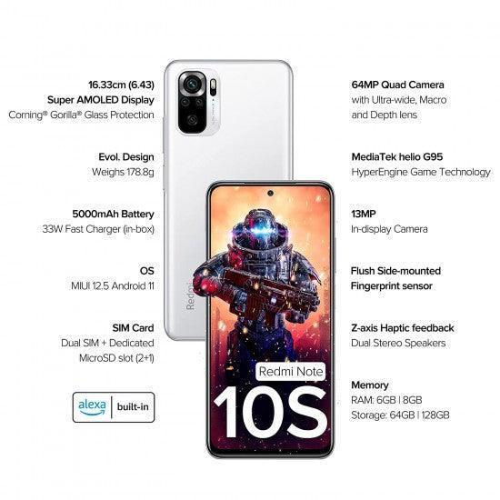 Redmi Note 10S (Frost White, 6GB RAM, 64GB Storage) - Super Amoled Display 64 MP Quad Camera Alexa Built in - Triveni World