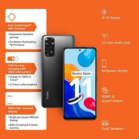 Redmi Note 11 Space Black 4GB RAM 64GB Storage 90Hz FHD AMOLED Display Qualcomm Snapdragon 680-6nm - Triveni World