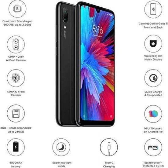 Redmi Note 7 64GB  4GB RAM (BLACK) Refurbished - Triveni World