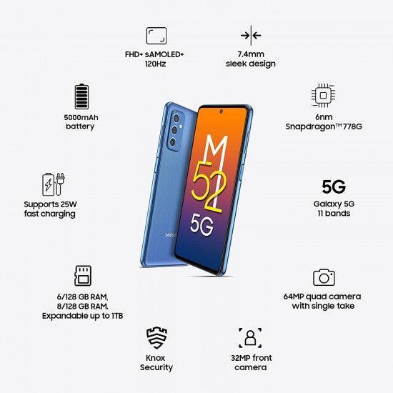 Samsung Galaxy M52 5G (ICY Blue, 8GB RAM, 128GB Storage) Latest Snapdragon 778G 5G | sAMOLED 120Hz Display - Triveni World