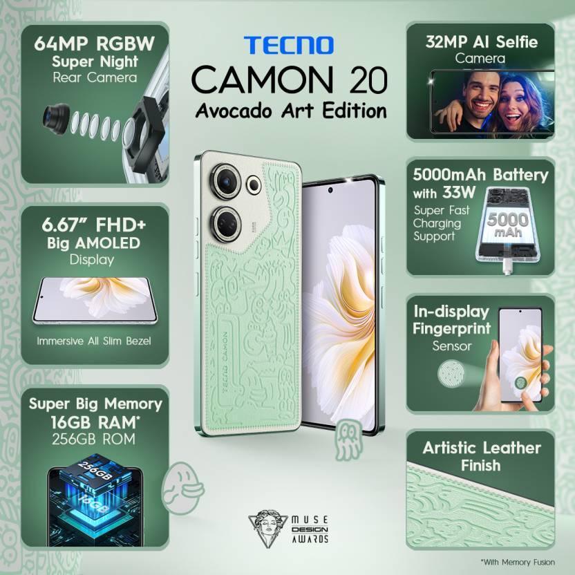 Tecno Camon 20 4G with FHD + Big AMOLED Display (Art Edition, 256 GB)  (8 GB RAM) Refurbished - Triveni World