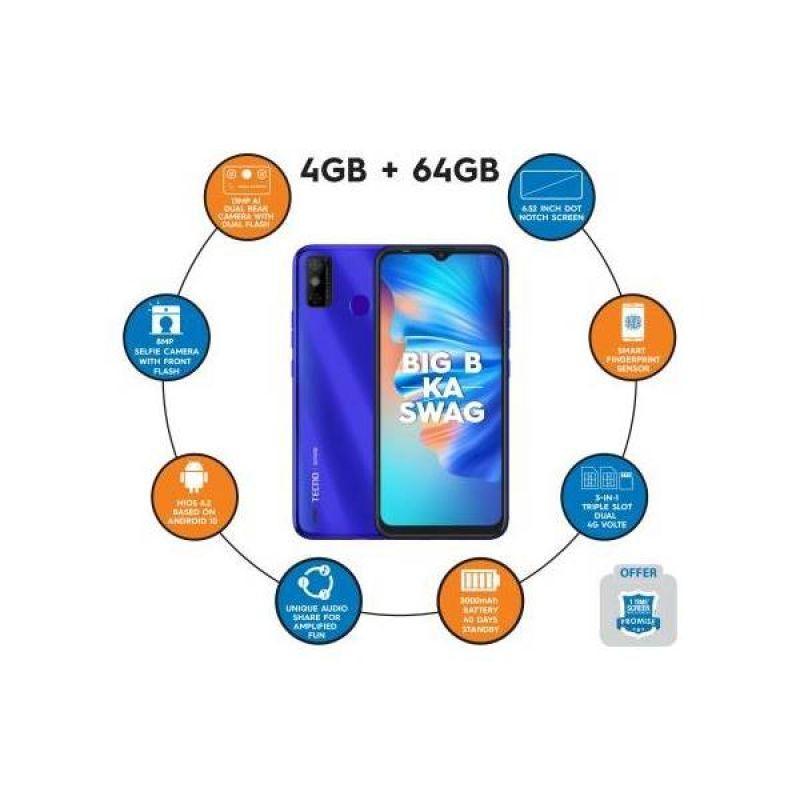 Tecno Spark 6 Go (Aqua Blue, 64 GB) (4 GB RAM) | Refurbished - Triveni World