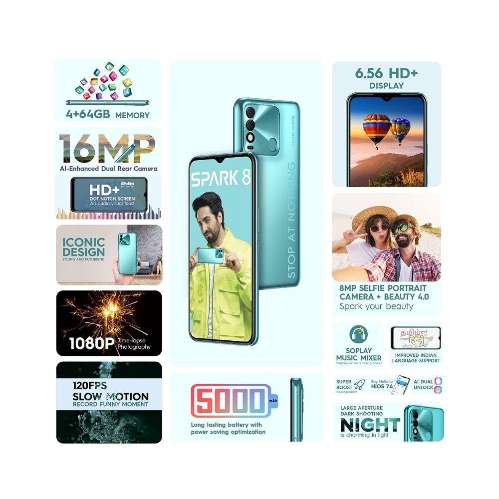 Tecno Spark 8 (Turquoise Cyan, 64 GB) (4 GB RAM) Refurbished - Triveni World