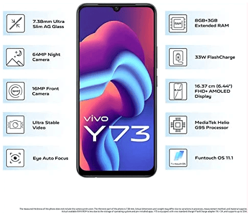 Vivo Y73 (Black, 8GB RAM, 128GB Storage) - Refurbished - Triveni World