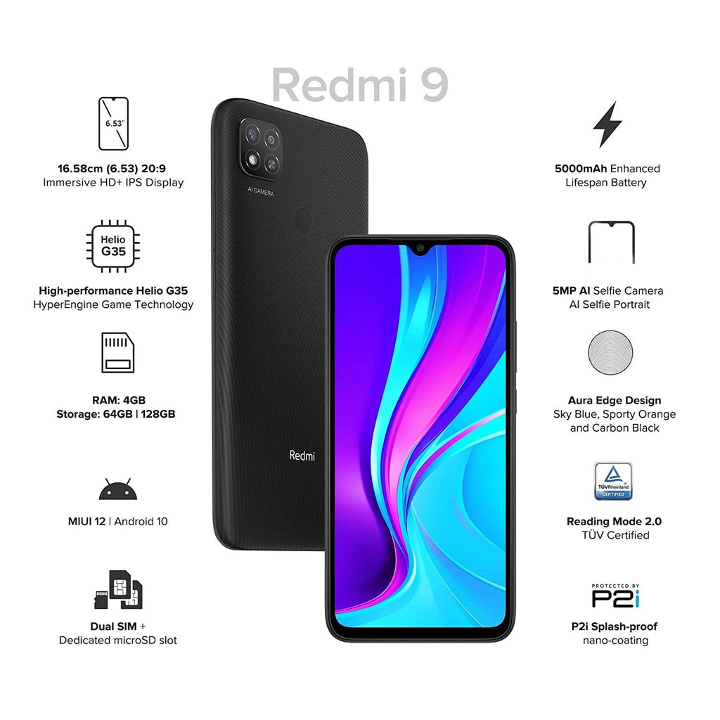 Xiaomi Redmi 9 (Carbon Black, 4GB RAM, 64GB Storage) - Refurbished - Triveni World