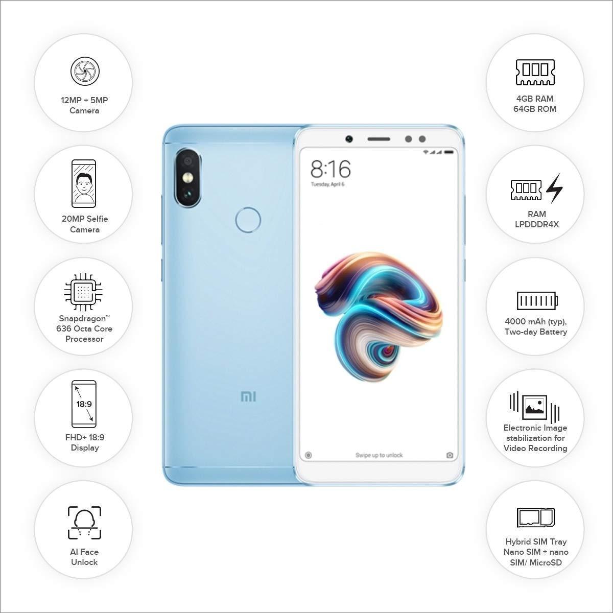 Xiaomi Redmi Note 5 Pro (Lake Blue, 4GB RAM, 64GB Storage) - Refurbished - Triveni World