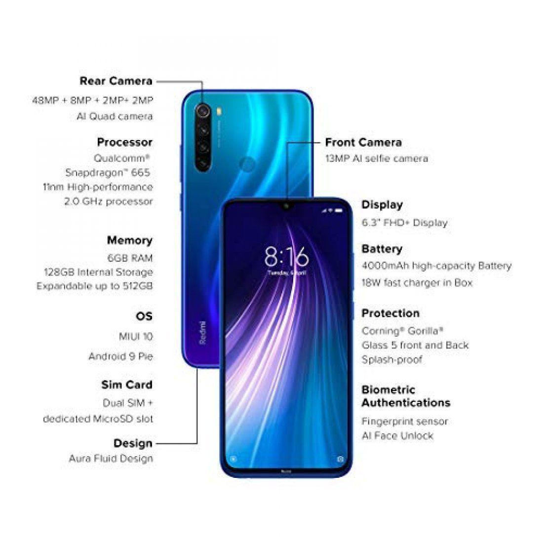 Xiaomi Redmi Note 8 (Blue, 4GB RAM, 64GB Storage) - Refurbished - Triveni World